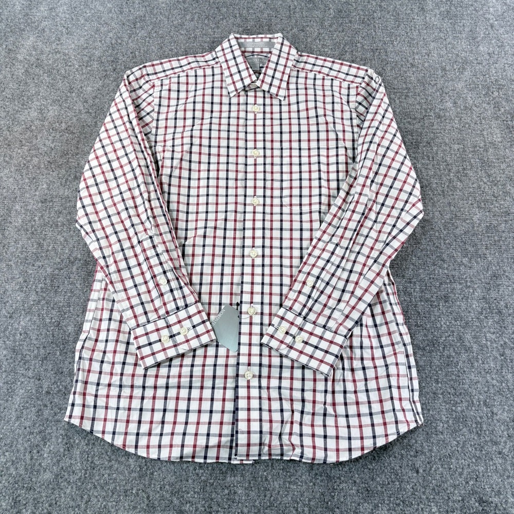 Nordstrom Boys Size 12 Plaid Button Down Shirt Burgundy Navy Blue White Cotton
